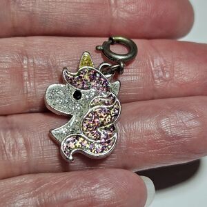 Silver Tone White Pink And Yellow Glitter Unicorn Charm